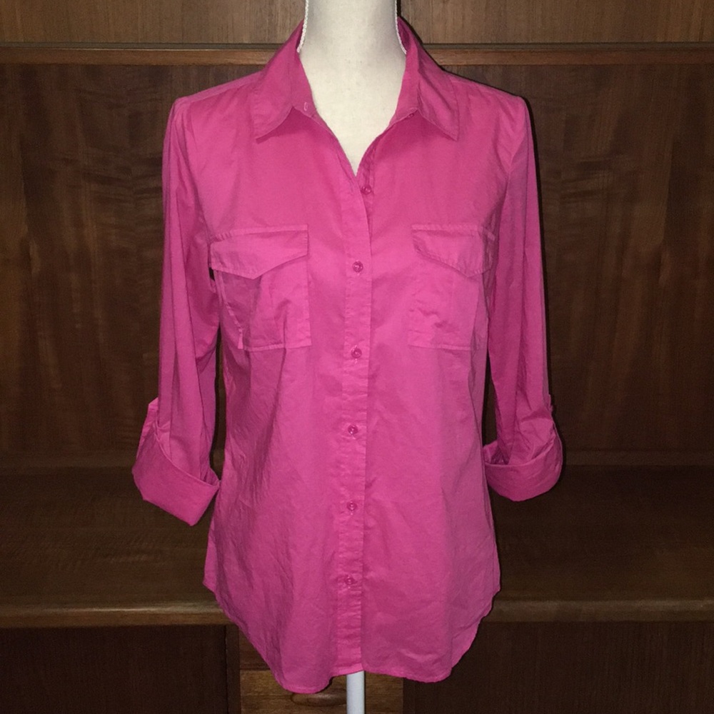 Adorable Loft bright pink button down blouse